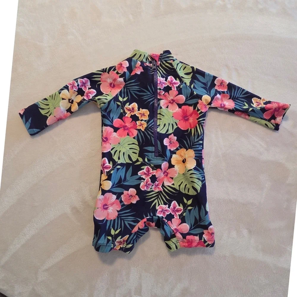 Upandfast Tropical Floral Rash Guard Swimsuit Baby One Piece Long Sleeve‎ 3-6M